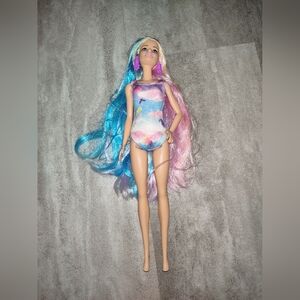 Barbie Doll Rainbow Pastel Hair Swimsuit Earrings Mattel 2018 Nude Feet